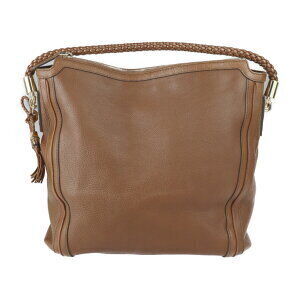 GUCCI Bamboo Shoulder Bag Brown Leather Braided One Shoulder Hobo Tassel